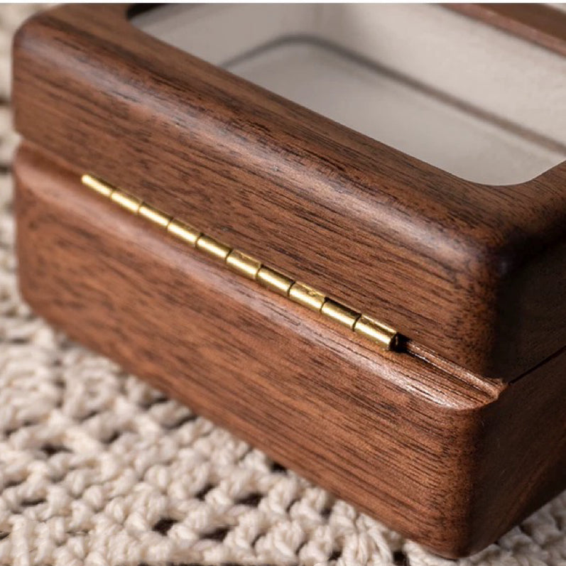 Lomi Wooden Ring Box | Walnut or Cherry Wood Case with Velvet Lining, Single or Pair