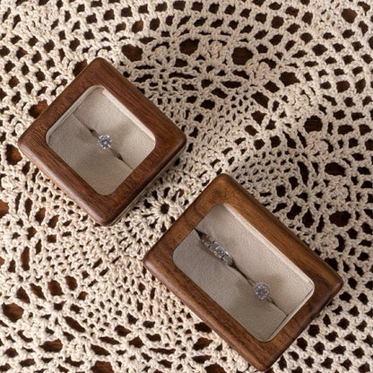 Lomi Wooden Ring Box | Walnut or Cherry Wood Case with Velvet Lining, Single or Pair