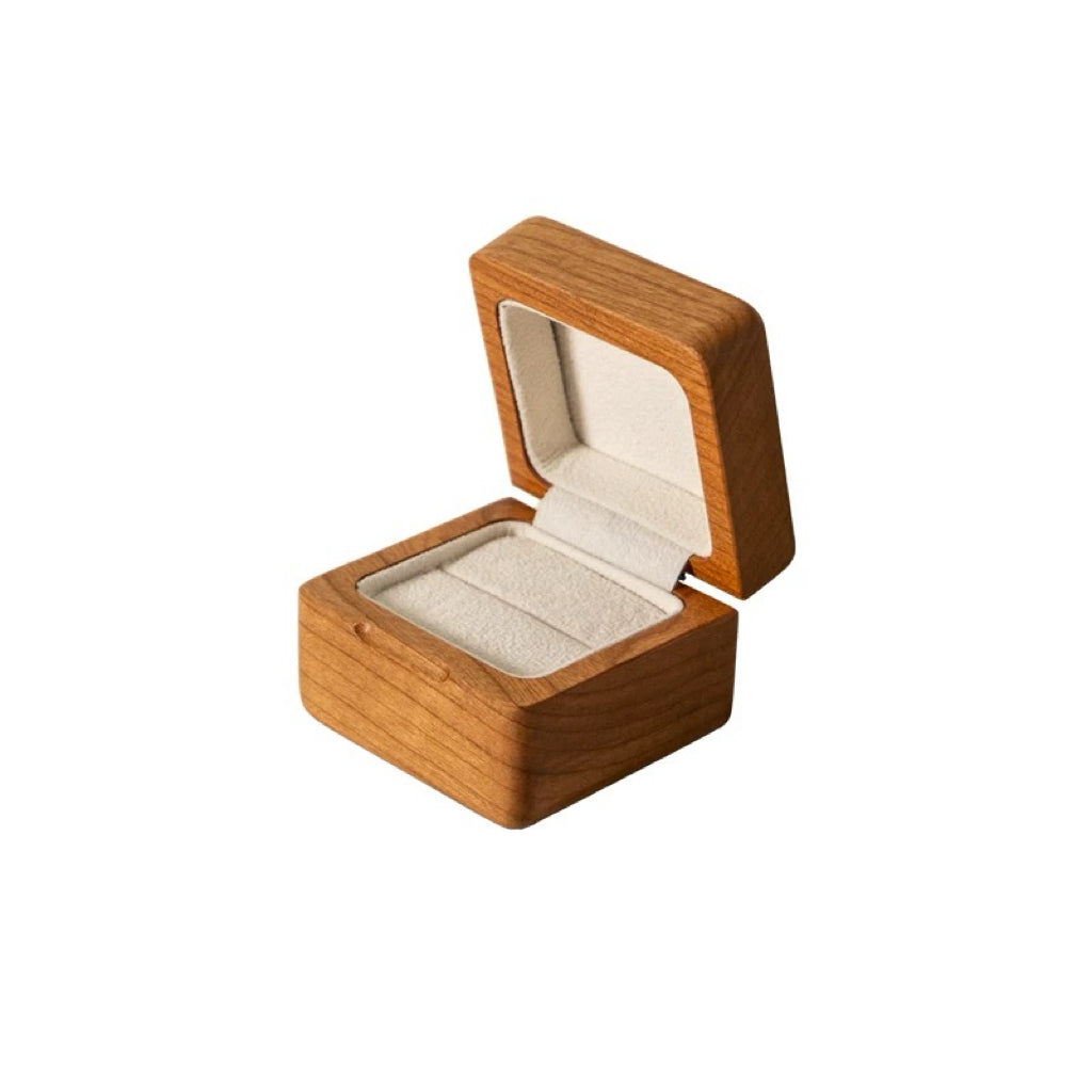 Lomi Wooden Ring Box | Walnut or Cherry Wood Case with Velvet Lining, Single or Pair