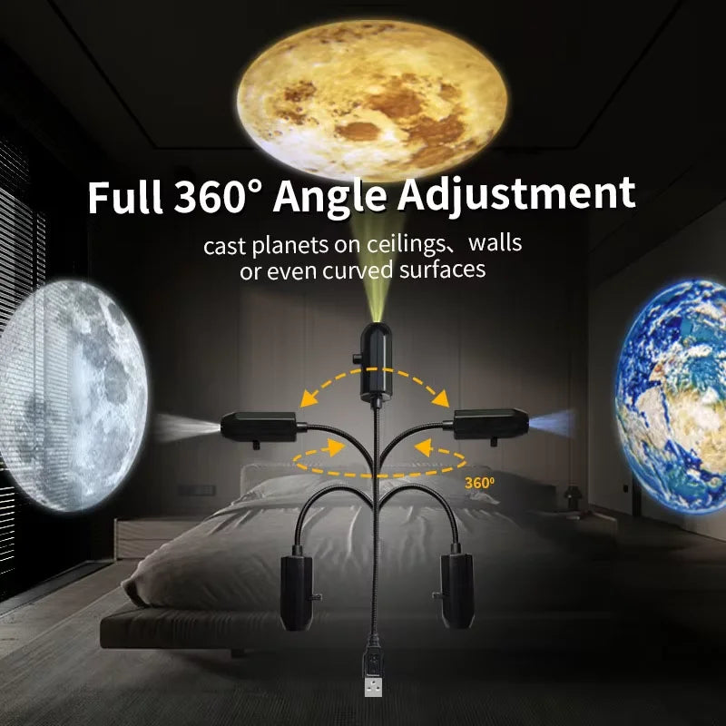Moon & Earth Projection Night Light | USB Ambient Lamp for Kids' Bedroom