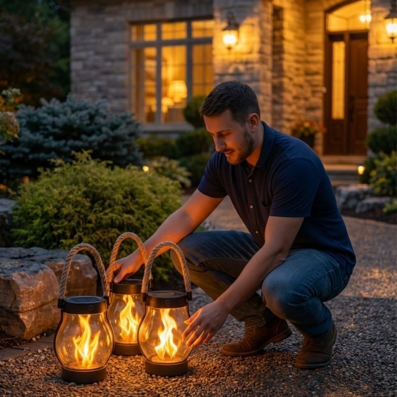 Flicker Flame Solar Lantern | Cordless Outdoor LED Lantern with Realistic Flame Effect