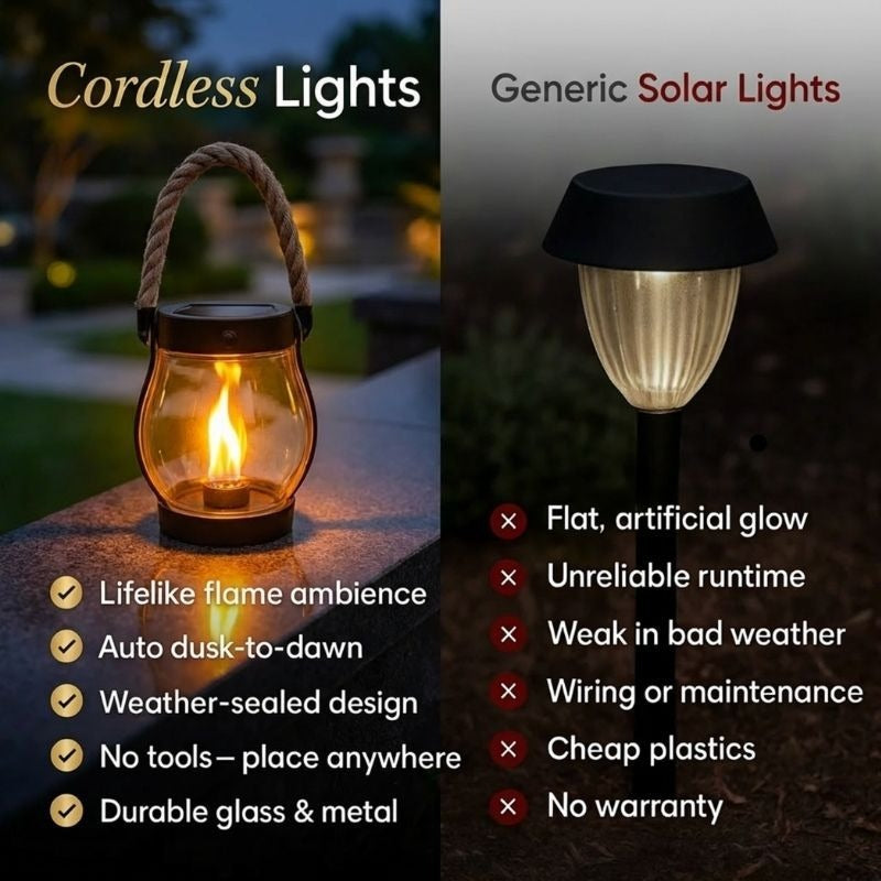 Flicker Flame Solar Lantern | Cordless Outdoor LED Lantern with Realistic Flame Effect