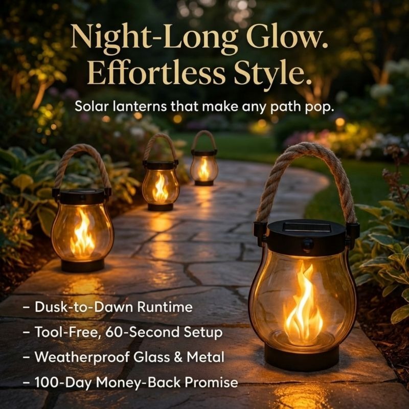 Flicker Flame Solar Lantern | Cordless Outdoor LED Lantern with Realistic Flame Effect