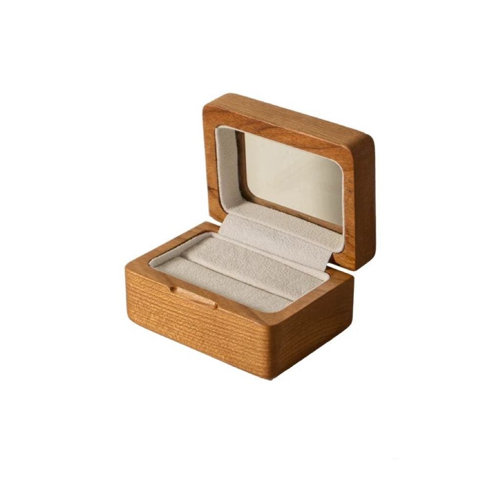 Lomi Wooden Ring Box | Walnut or Cherry Wood Case with Velvet Lining, Single or Pair