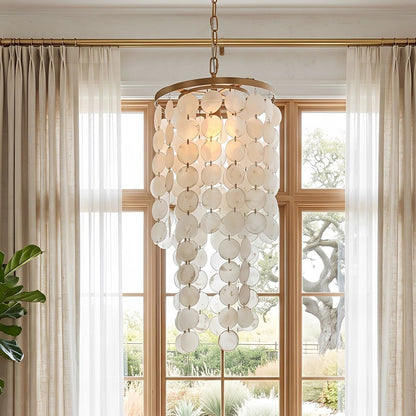 Riviera Shell Chandelier | Cascading LED Chandelier Light with Brass Frame