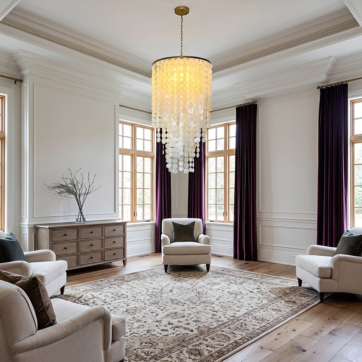 Riviera Shell Chandelier | Cascading LED Chandelier Light with Brass Frame