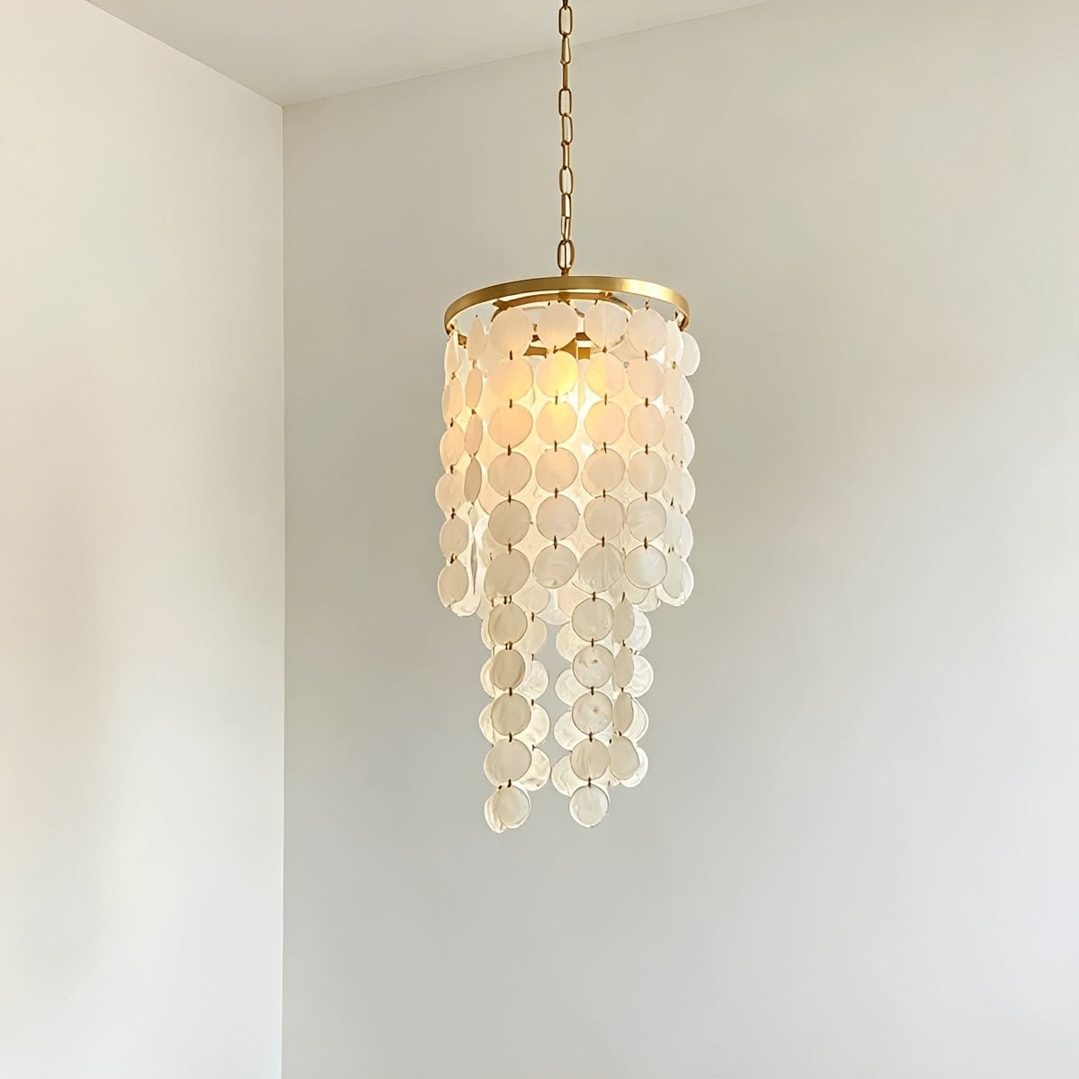 Riviera Shell Chandelier | Cascading LED Chandelier Light with Brass Frame