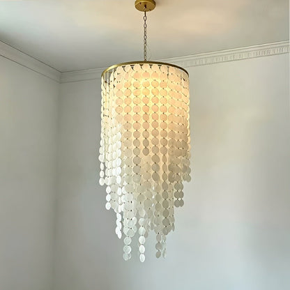 Riviera Shell Chandelier | Cascading LED Chandelier Light with Brass Frame