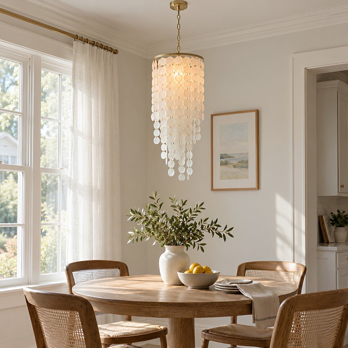 Riviera Shell Chandelier | Cascading LED Chandelier Light with Brass Frame