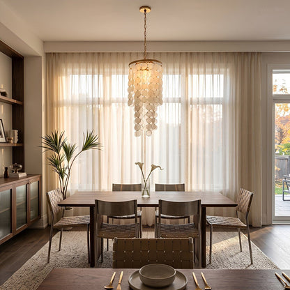 Riviera Shell Chandelier | Cascading LED Chandelier Light with Brass Frame
