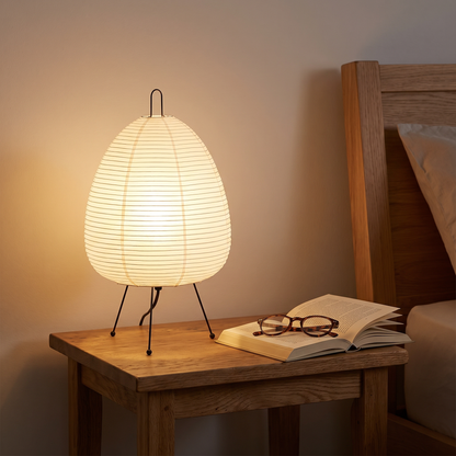 Elegant Rice Paper Table Lamp — in-use scale with book and reading glasses