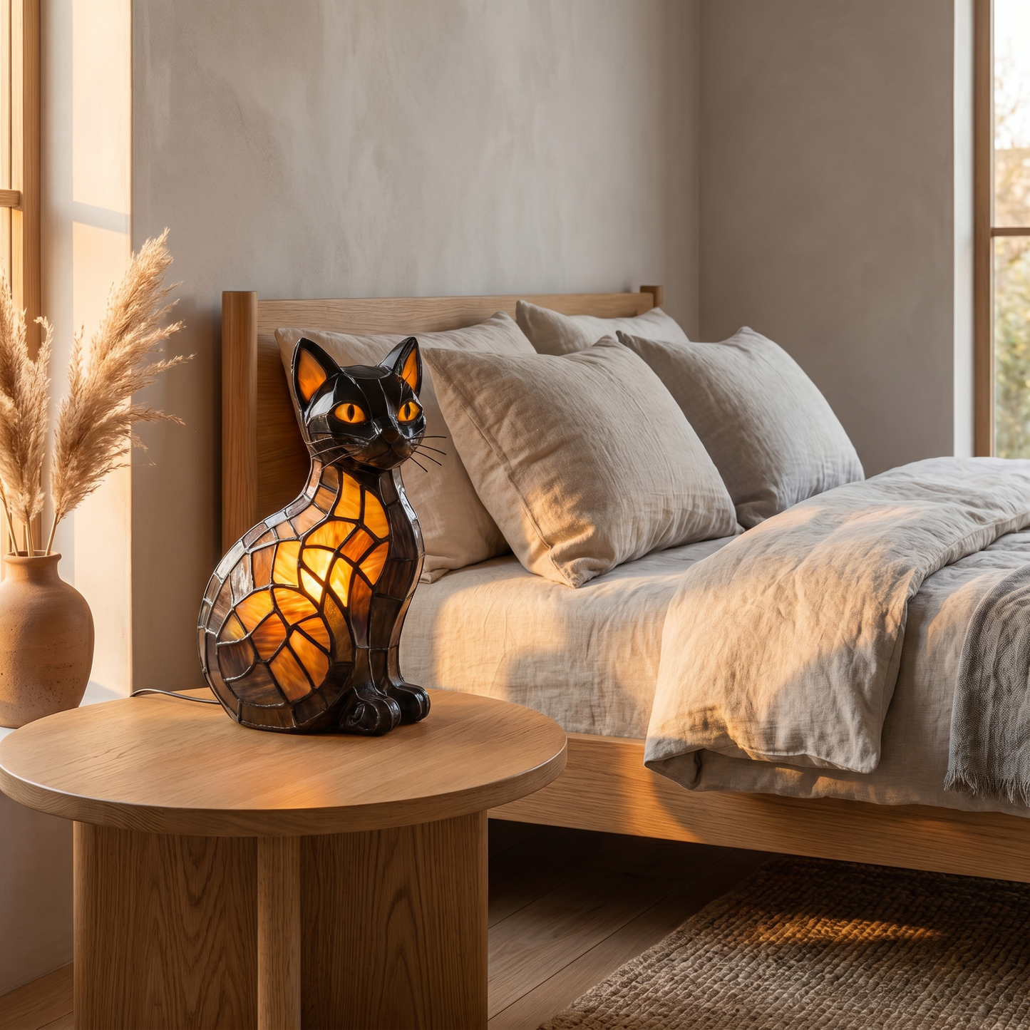 Charming Cat Table Lamp — lifestyle bedroom nightstand