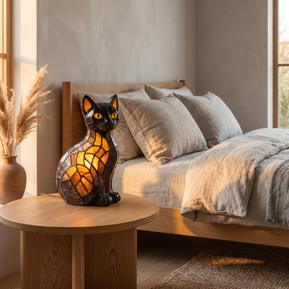 Charming Cat Table Lamp — lifestyle bedroom nightstand