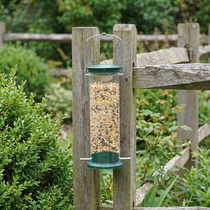 Garden Haven Bird Feeder — alternate angle on fence