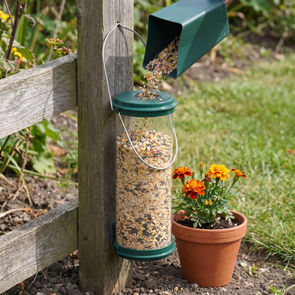 Garden Haven Bird Feeder — in-use scale in garden