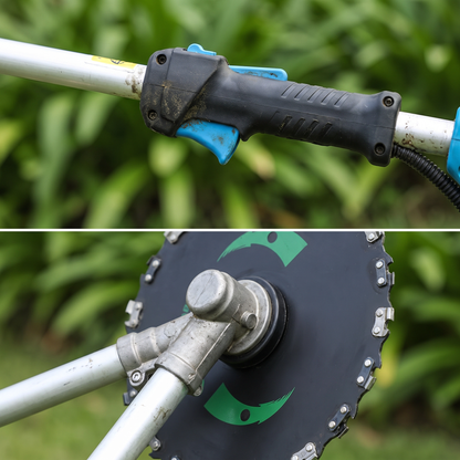 High-Performance Brushcutter — close-up handle and housing detail