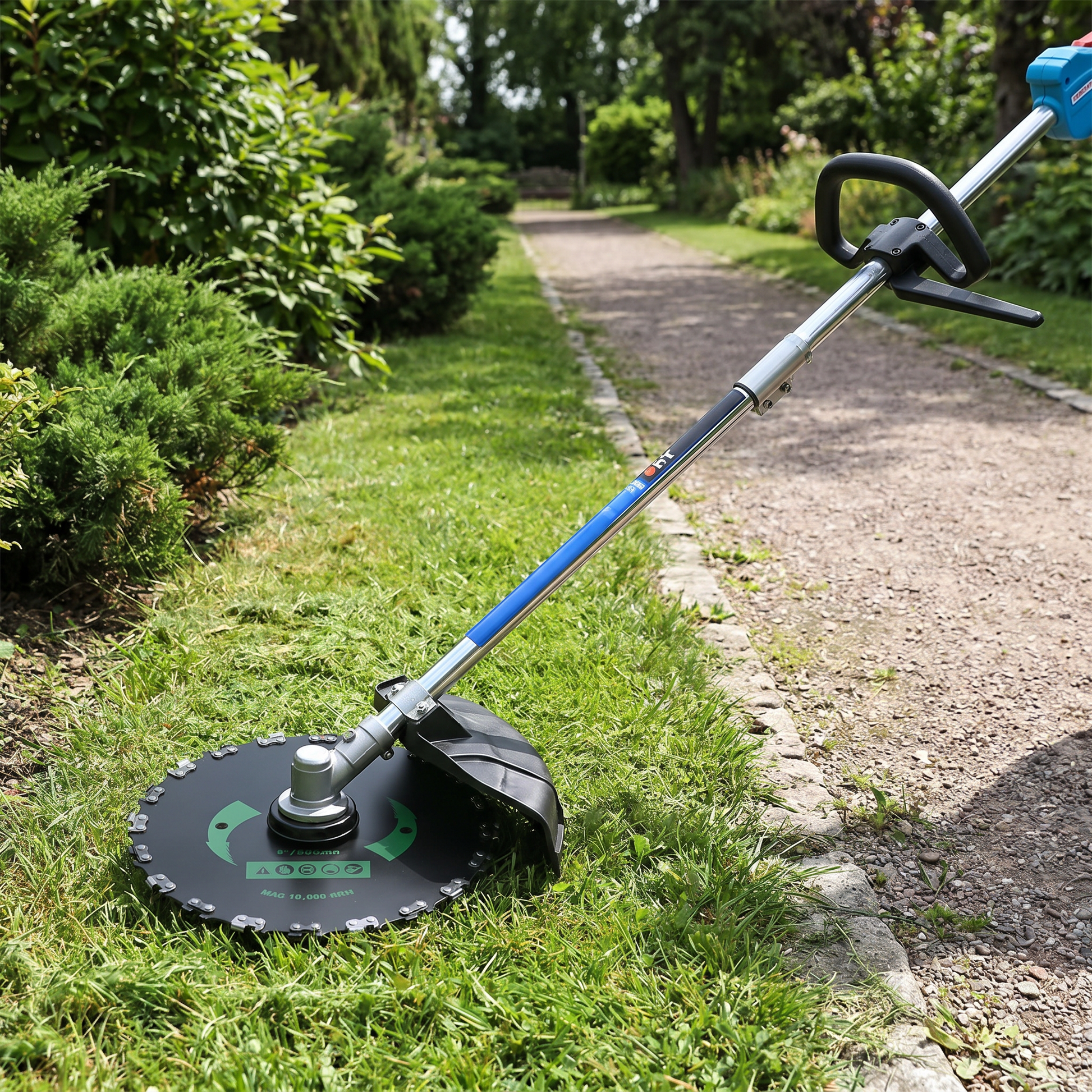 High-Performance Brushcutter — in-use scale on garden path