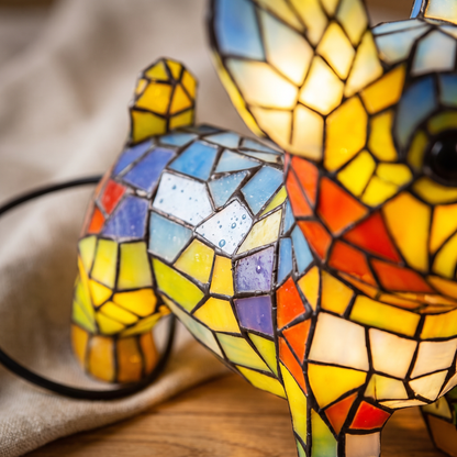 Artistic Dog Figurine Table Lamp — close-up stained glass detail