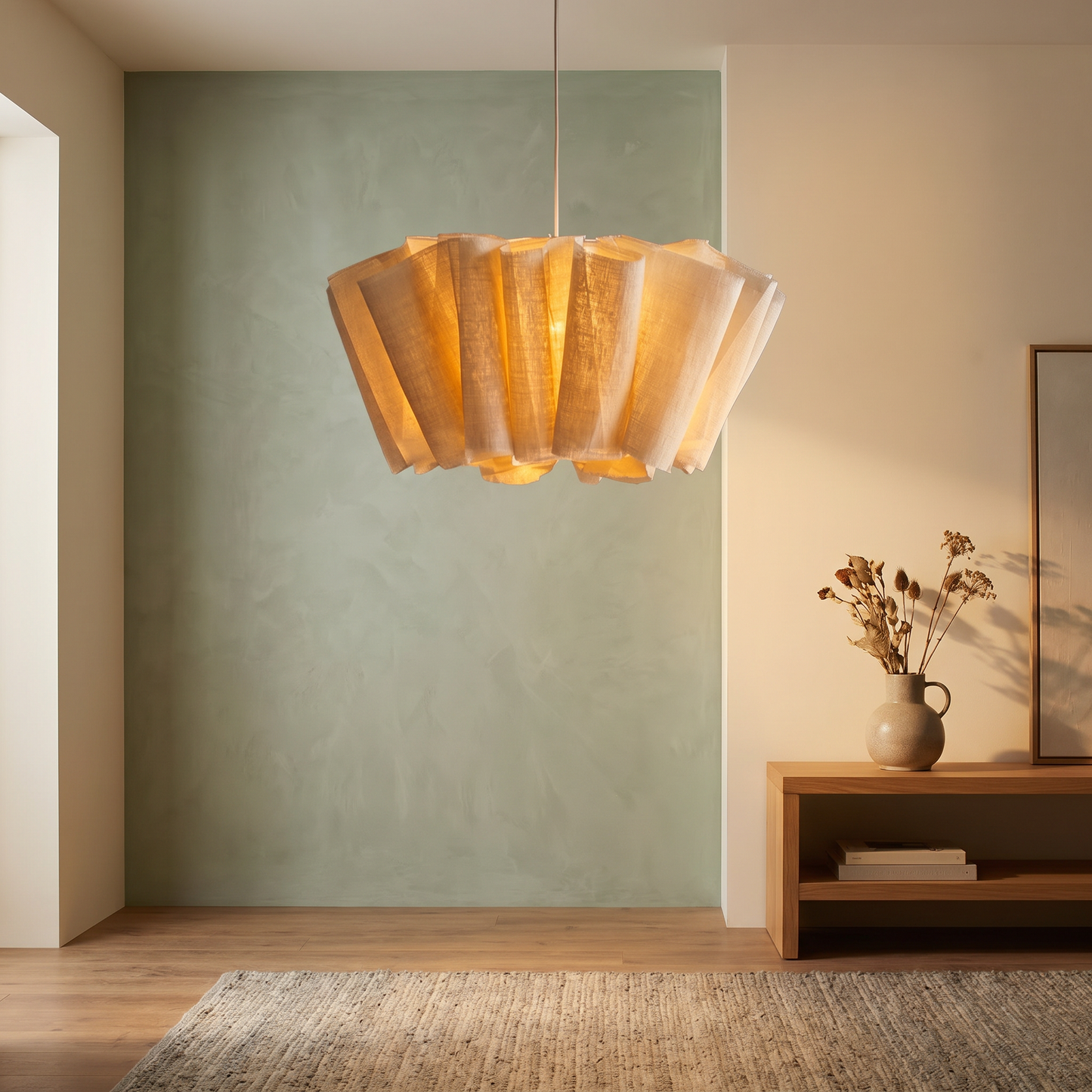 Elegant Fabric Ceiling Lamp — living room alternate angle