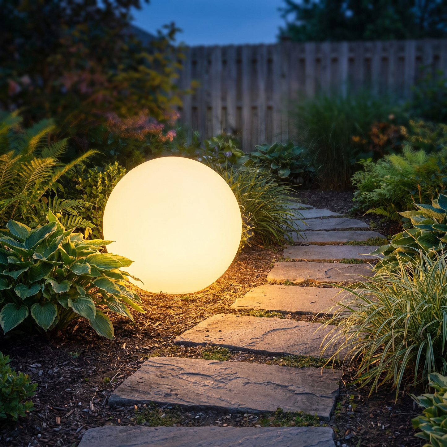 LumiGlobe Solar Garden Light — in-use scale in garden