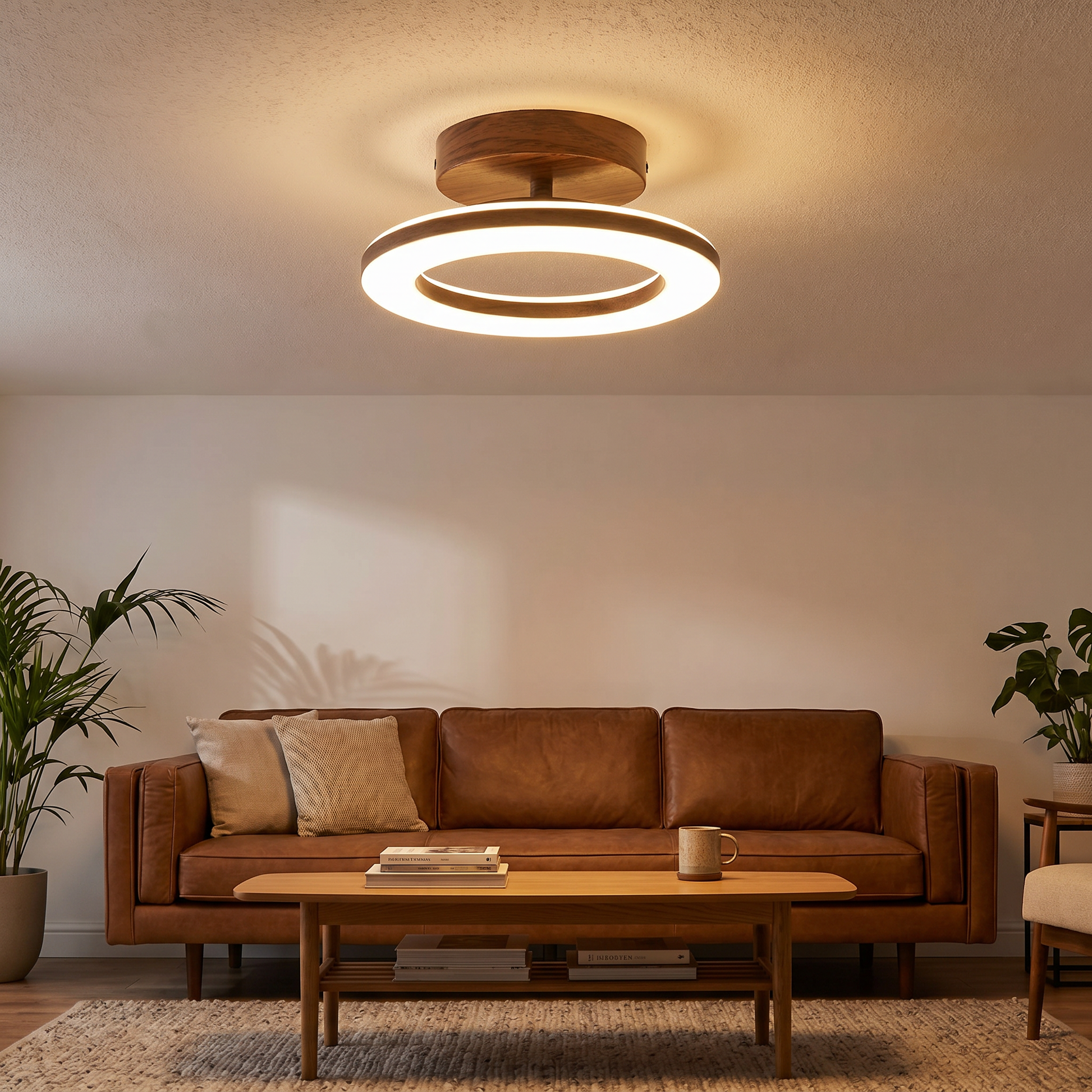 Modern Glow Disc (Brown) — in-use scale ceiling mount