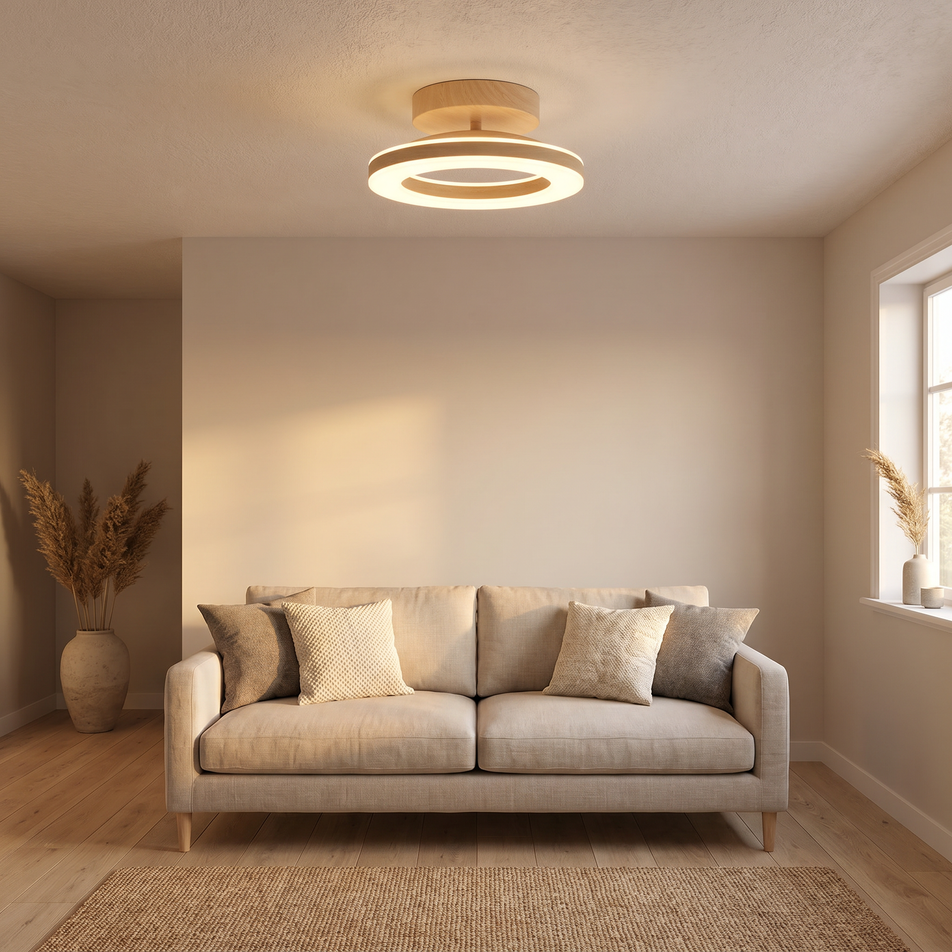 Modern Glow Disc (Wood) — lifestyle living room