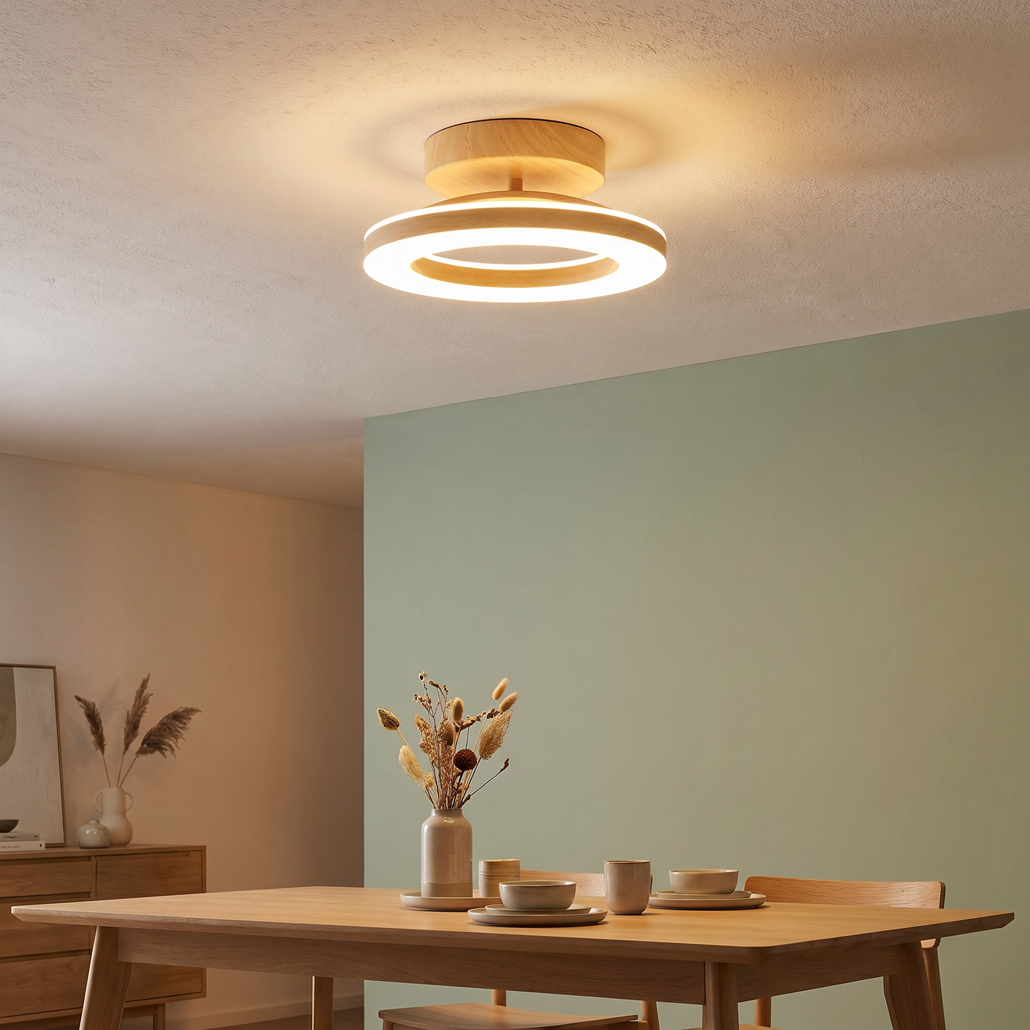 Modern Glow Disc (Wood) — dining room alternate angle