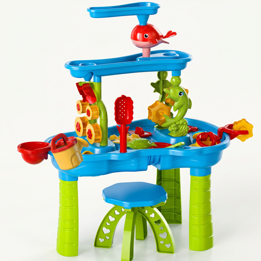 Interactive Kids Sand and Water Table with 15 Accessories for Outdoor Fun
