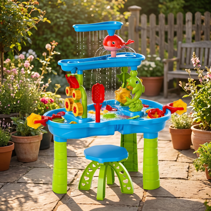 Interactive Kids Sand and Water Table with 15 Accessories for Outdoor Fun