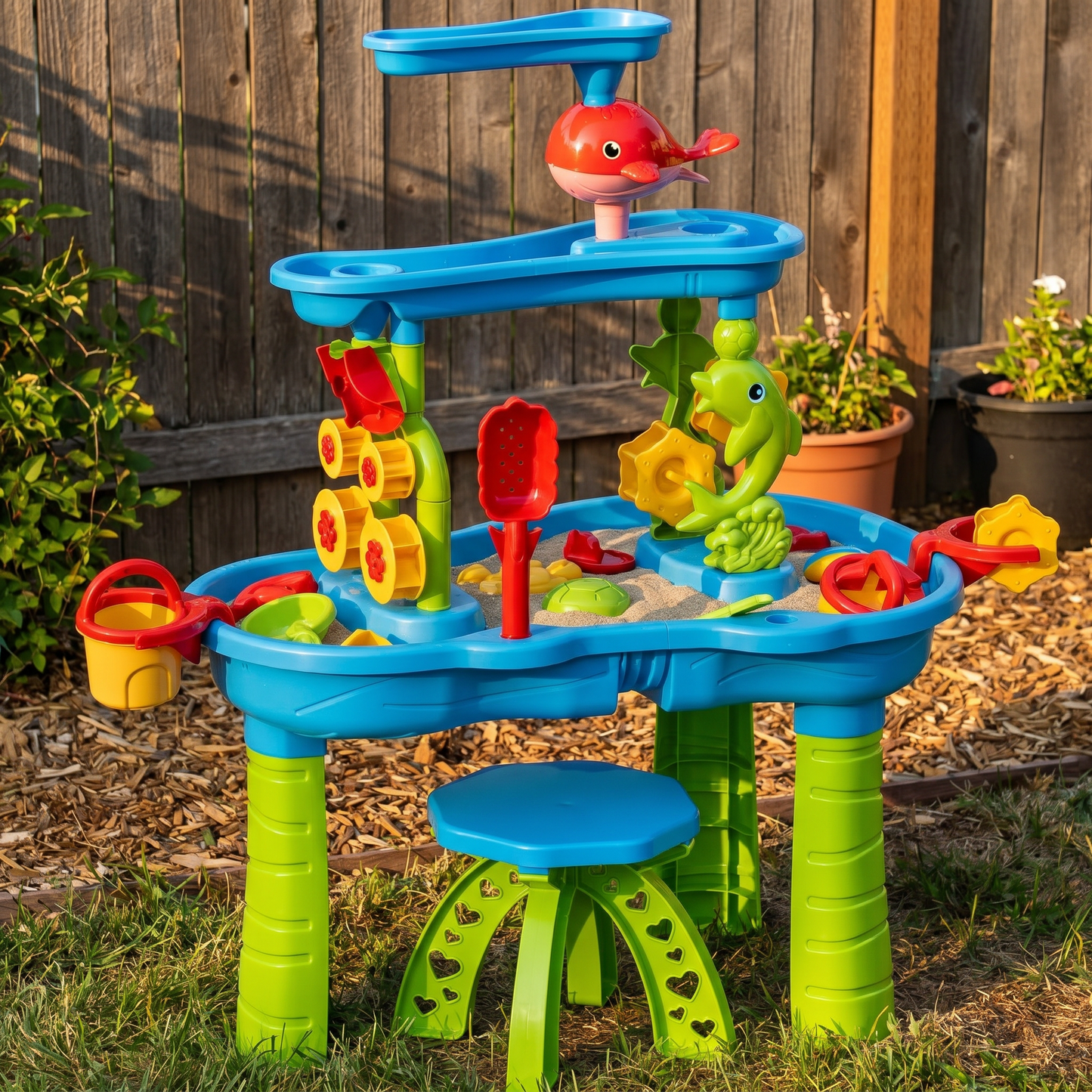 Interactive Kids Sand and Water Table with 15 Accessories for Outdoor Fun