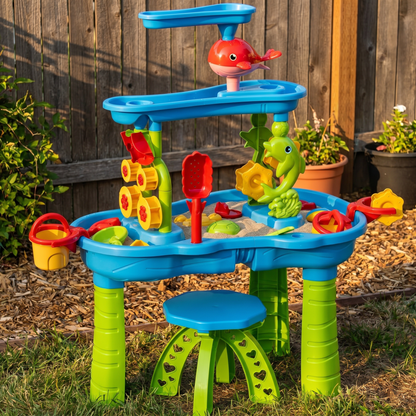 Interactive Kids Sand and Water Table with 15 Accessories for Outdoor Fun