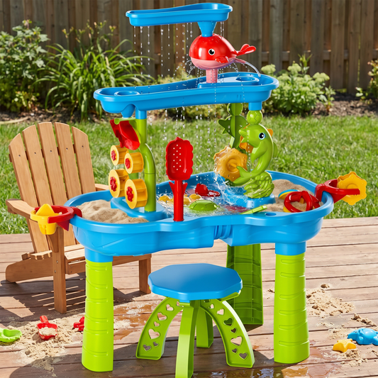 Interactive Kids Sand and Water Table with 15 Accessories for Outdoor Fun