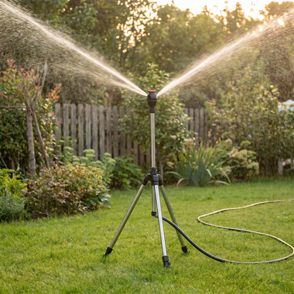 Garden Pro | High Pressure Rotating Tripod Sprinkler with 360° Coverage | Adjustable Height for Efficient Irrigation