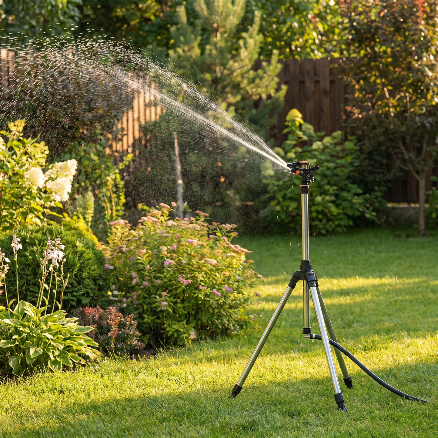 Garden Pro | High Pressure Rotating Tripod Sprinkler with 360° Coverage | Adjustable Height for Efficient Irrigation
