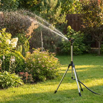 Garden Pro | High Pressure Rotating Tripod Sprinkler with 360° Coverage | Adjustable Height for Efficient Irrigation
