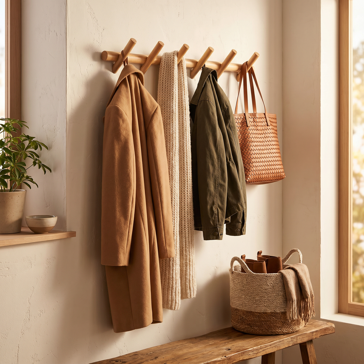 Wall Mounted Coat Rack with Minimalist Design | Functional Shelves for Stylish Organization