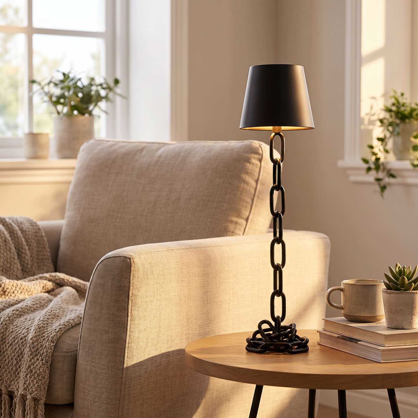 Modern Chain-Link Table Lamp | Rechargeable Cordless Design with Touch Control | Stylish Lighting for Effortless Ambience