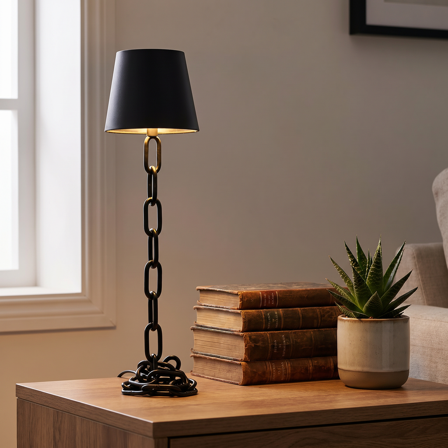 Modern Chain-Link Table Lamp | Rechargeable Cordless Design with Touch Control | Stylish Lighting for Effortless Ambience