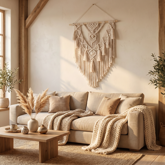 Artisan Macrame Wall Hanging | Handwoven Tapestry with Cascading Fringe | Boho Wall Art Decor for Cozy Living Room