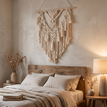 Artisan Macrame Wall Hanging | Handwoven Tapestry with Cascading Fringe | Boho Wall Art Decor for Cozy Living Room