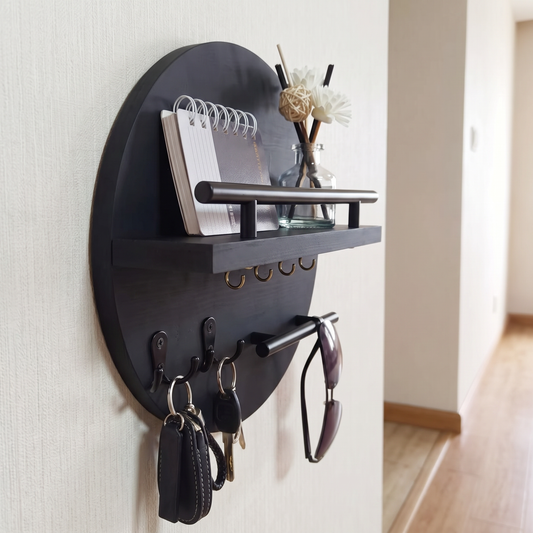 Eco-Friendly Wall Organiser | Round Wooden Key Holder with Elegant Design | Space-Saving Solution for Stylish Entryways