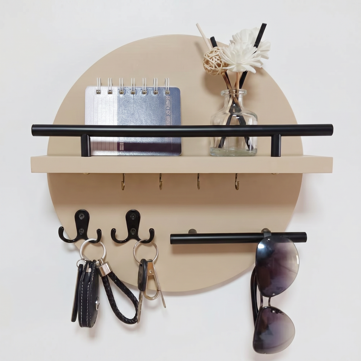 Eco-Friendly Wall Organiser | Round Wooden Key Holder with Elegant Design | Space-Saving Solution for Stylish Entryways