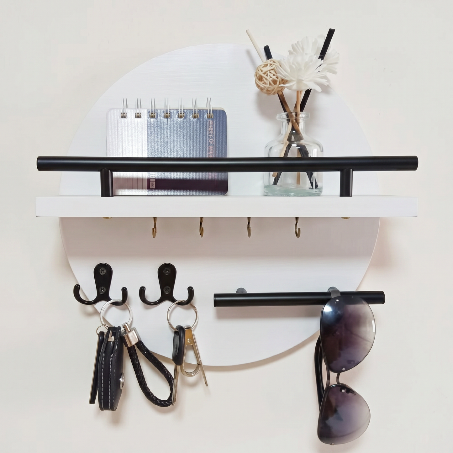 Eco-Friendly Wall Organiser | Round Wooden Key Holder with Elegant Design | Space-Saving Solution for Stylish Entryways