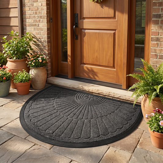 Non-Slip Outdoor Door Mat | Semi-Circular Rubber Design for Dirt Control