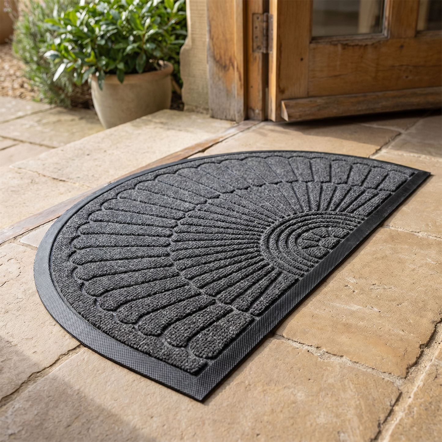 Non-Slip Outdoor Door Mat | Semi-Circular Rubber Design for Dirt Control