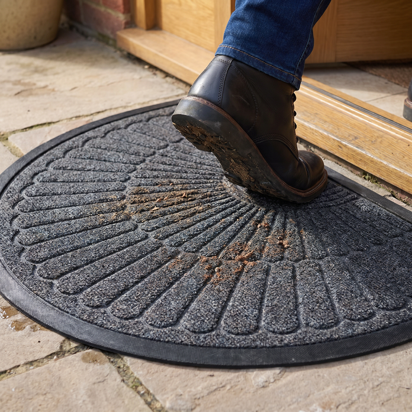 Non-Slip Outdoor Door Mat | Semi-Circular Rubber Design for Dirt Control