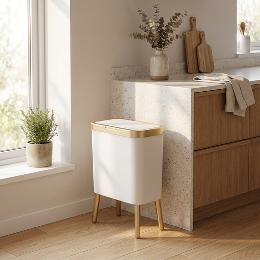Modern Odour-Sealing Trash Can | 15L Stylish Garbage Bin with Elevated Legs | Space-Saving Design for Home Organization