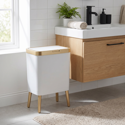 Modern Odour-Sealing Trash Can | 15L Stylish Garbage Bin with Elevated Legs | Space-Saving Design for Home Organization
