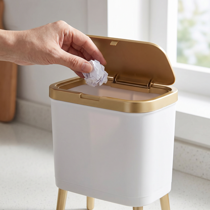 Modern Odour-Sealing Trash Can | 15L Stylish Garbage Bin with Elevated Legs | Space-Saving Design for Home Organization