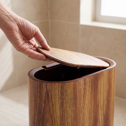 Elegant Marble Pattern | Trash Can with Lid - Space-Saving Design for Modern Bathrooms and Kitchens